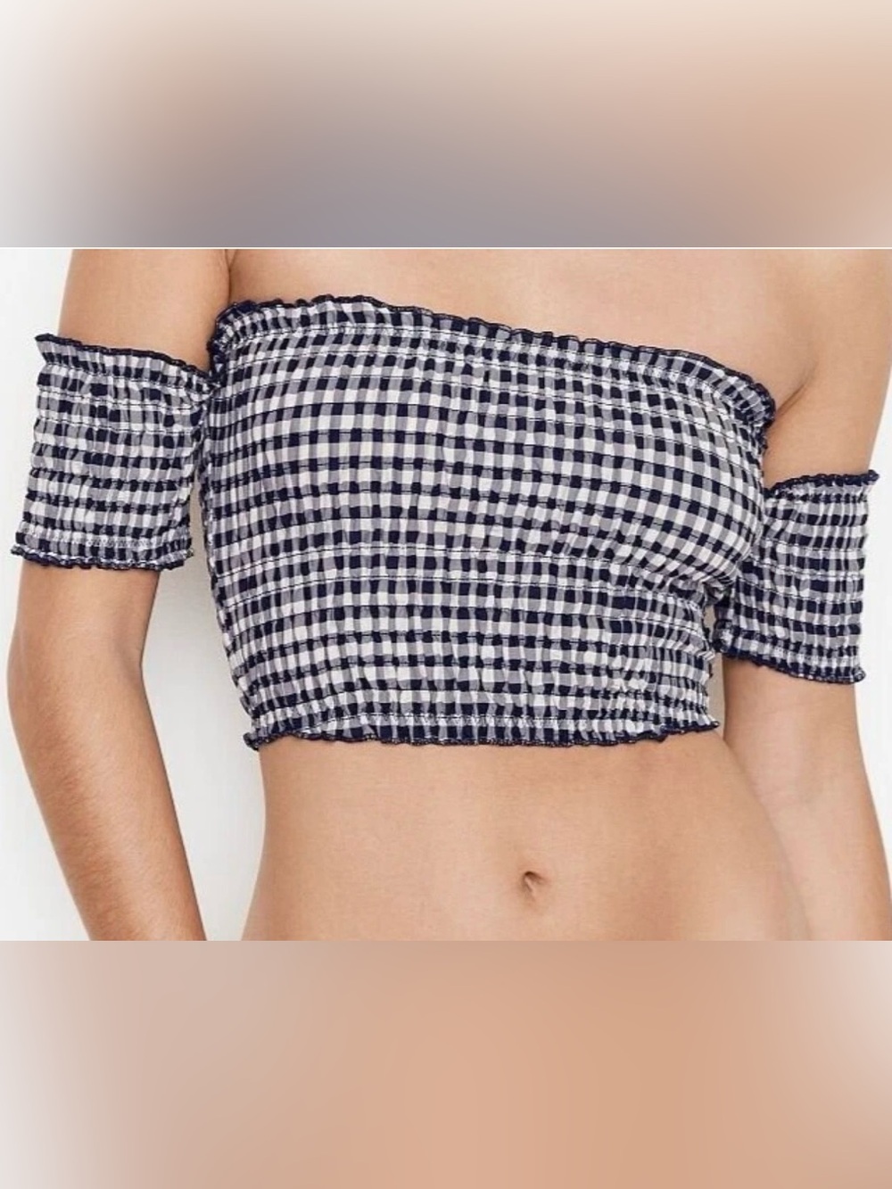 NWT Victoria’s Secret Gingham Smocked Off Shoulder Crop Top XL Y2K Cottagecore